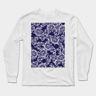 Vintage Bohemian Art Floral Pattern - Blue and White Long Sleeve T-Shirt